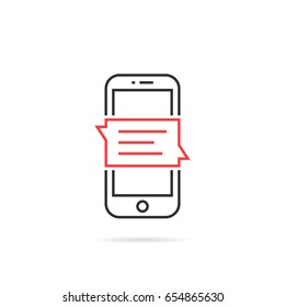 information messaging with thin line phone. linear flat style modern logotype graphic art device design isolated on white background. concept of software or global electronic communication technology