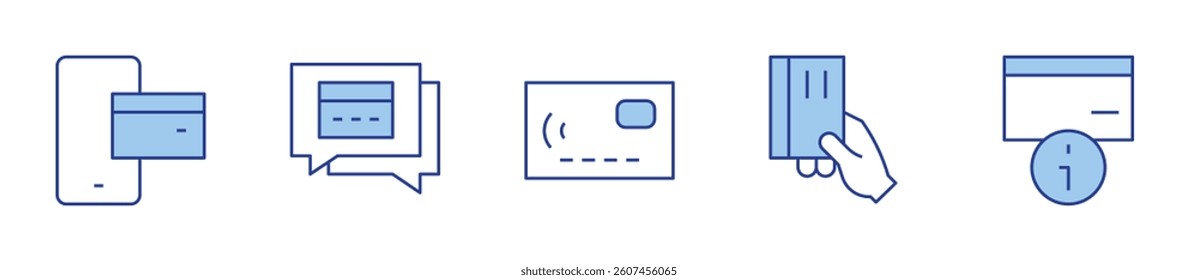 information, mobile payment, credit card. Credit card Icon vector illustration. Line Duotone style. Editable stroke.