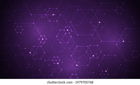 An information network designed using hexagonal lines on a dark blue background and decorated with sparkles.