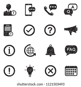 Information And Notification Icons. Black Scribble Design. Vector Illustration.
