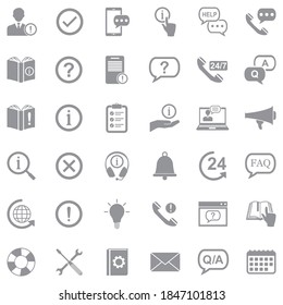 Information And Notification Icons. Gray Flat Design. Vector Illustration.