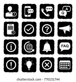 Information And Notification Icons. Grunge Black Flat Design. Vector Illustration. 