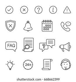 Information and notification: thin monochrome icon set, black and white kit