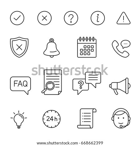 Information and notification: thin monochrome icon set, black and white kit