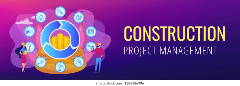Information on full cycle of a building. Building information modeling, collaborative construction, construction project management concept. Header or footer banner template with copy space.