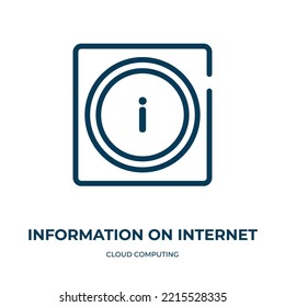 Información sobre el icono de Internet. Ilustración vectorial lineal de la colección de computación en nube. Información de esquema sobre el vector de iconos de Internet. Símbolo de línea delgada para uso en aplicaciones web y móviles, logotipo, impresión 