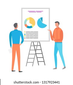 Information on whiteboard, infochart diagram with segments vector. Business meeting, planning and brainstorming, statistics on board, conference flat style