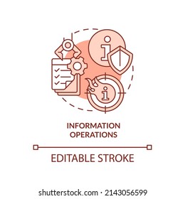 Information operations red concept icon. Defensive, offensive actions. Definition abstract idea thin line illustration. Isolated outline drawing. Editable stroke. Arial, Myriad Pro-Bold fonts used