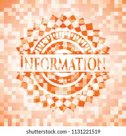 Information orange mosaic emblem with background