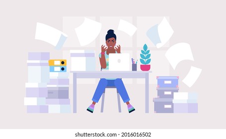 Concepto de sobrecarga de información. Concepto de agotamiento profesional. Plazo. Brote emocional. Ilustración vectorial en un estilo plano