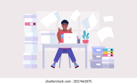 Information overload concept. Professional burnout concept. Deadline. Emotional outburst. Vector illustration in a flat style