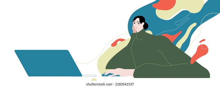 Information Overload And Data Excess Concept. Person In Info Flood, Reading Multiple Internet Media, News And Lot Of Online Information. Flat Vector Illustration Isolated On White Background