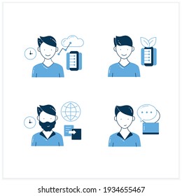 Information overload flat icons set. Consists of instant messaging, data duplication, information ecology, info age. Vector illustrations