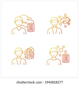 Information Overload Gradient Icons Set. Consists Of Cognitive Dissonance, Comparative Research Method, Data Smog.Isolated Vector Illustrations.Suitable To Banners, Mobile Apps And Presentation