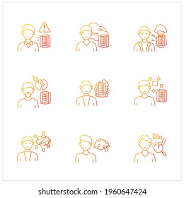 Information Overload Gradient Icons Set.Consists Of Data Smog,info Pollution, Cognitive Dissonance, Partial Attention Etc.Isolated Vector Illustration.Suitable To Banners, Mobile Apps And Presentation