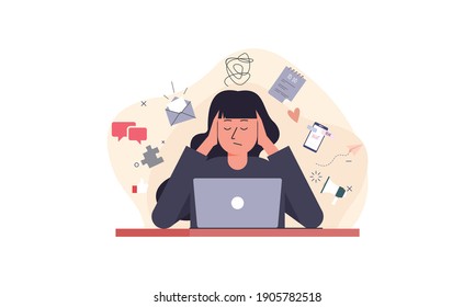 Information overload and multitasking problems concept illustration