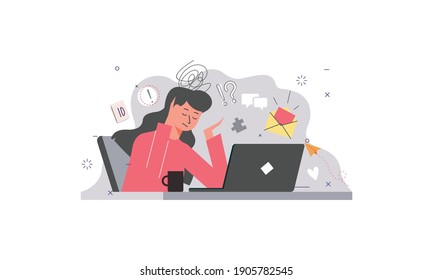 Information overload and multitasking problems concept illustration