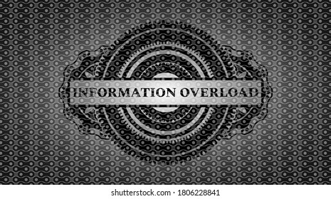 Information overload text inside dark abstract badge. Pattern delicate background. Intense illustration. 