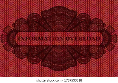 Information overload text inside Linear Red woolen fabric emblem. Cloth luxurious background. Vector illustration. 