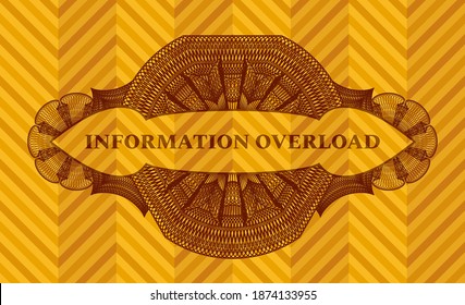 Information overload text inside Linear currency orange color badge. Geometric luxurious background. Artistic illustration. 