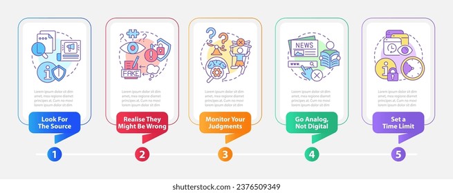 Information overload tips onboarding rectangle infographic template. Data visualization with 5 steps. Editable timeline info chart. Workflow layout with line icons. Myriad Pro-Bold, Regular fonts used