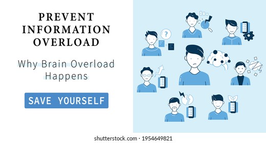 Information Overload Web Banner. Template For Landing, Web Page, Layout. Consists Of Instant Messaging, Data Duplication, Information Ecology, Info Age Website Interface Idea With Icons