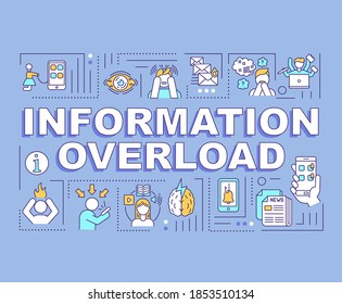 Information Overload Word Concepts Banner. Infoxication. Cognitive Capacity. Infographics With Linear Icons On Purple Background. Isolated Typography. Vector Outline RGB Color Illustration