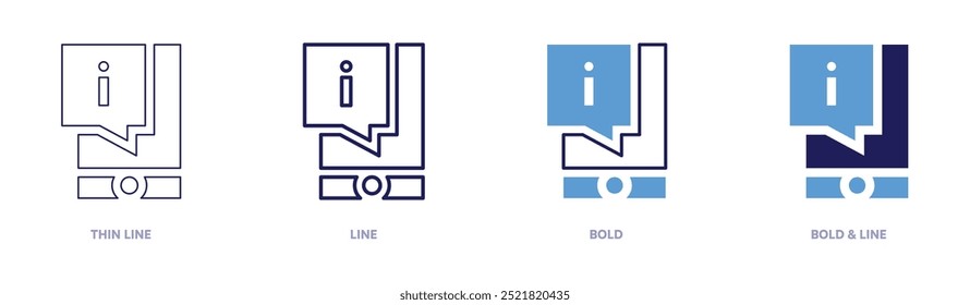 Ícone de telefone de informação em 4 estilos diferentes. Linha fina, Linha, Negrito e Linha Negrito. Estilo duotônico. Traçado editável.