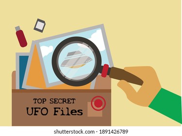 Information and photos about aerial Phenomena or UFO sighting is being analyzed. Editable Clip Art.