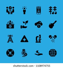information, pills, microscope, smartphone, worldwide, meeting, news reporter, death and dove of peace vector icon. Simple icons set
