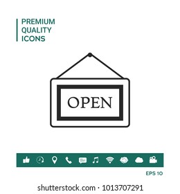 Information plate with Open sign, board hanging icon