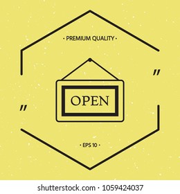 Information plate with Open sign, board hanging icon