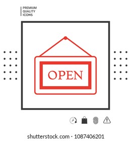 Information plate with Open sign, board hanging icon