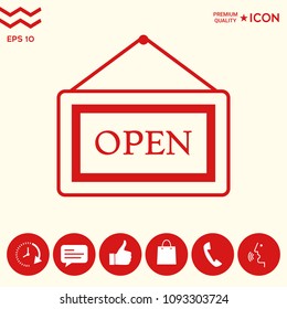 Information plate with Open sign, board hanging icon