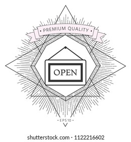 Information plate with Open sign, board hanging icon