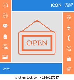 Information plate with Open sign, board hanging icon