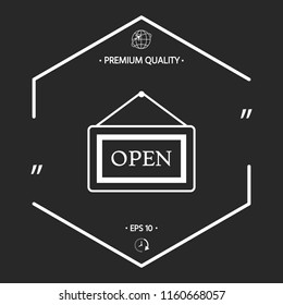 Information plate with Open sign, board hanging icon