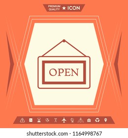 Information plate with Open sign, board hanging icon