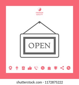 Information plate with Open sign, board hanging icon