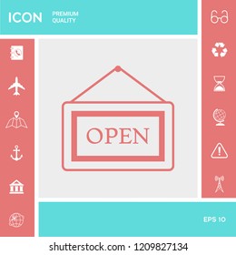 Information plate with Open sign, board hanging icon