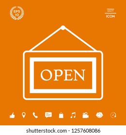 Information plate with Open sign, board hanging icon. Graphic elements for your design