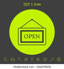 Information plate with Open sign, board hanging icon. Graphic elements for your design