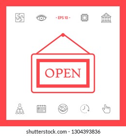 Information plate with Open sign, board hanging icon. Graphic elements for your design