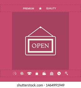 Information plate with Open sign, board hanging icon. Graphic elements for your design