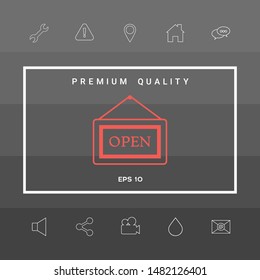 Information plate with Open sign, board hanging icon. Graphic elements for your design