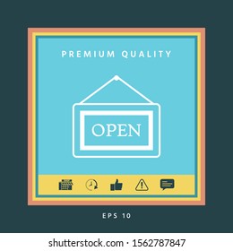 Information plate with Open sign, board hanging icon. Graphic elements for your design