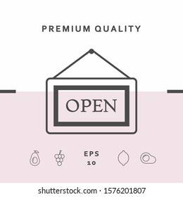 Information plate with Open sign, board hanging icon. Graphic elements for your design