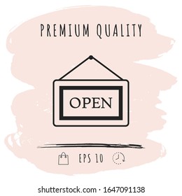 Information plate with Open sign, board hanging icon. Graphic elements for your design