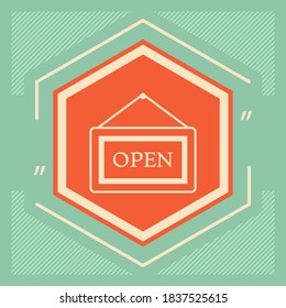 Information plate with Open sign, board hanging icon. Graphic elements for your design