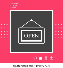 Information plate with Open sign, board hanging icon